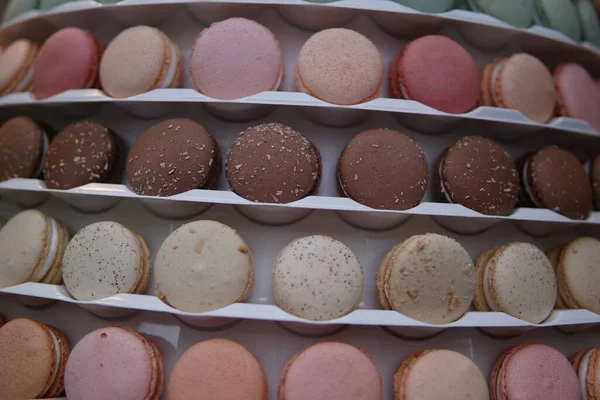 Closeup Box Macarons Different Flavors — Stock Photo, Image