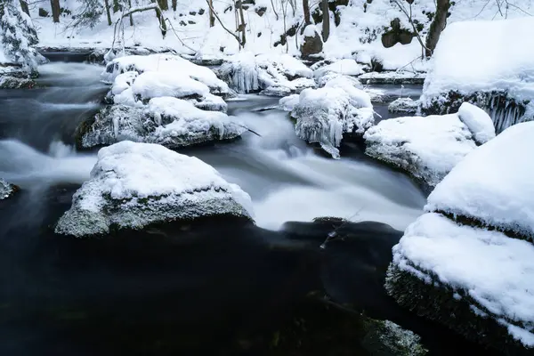Nieve Arroyo Congelado Bosque — Foto de Stock