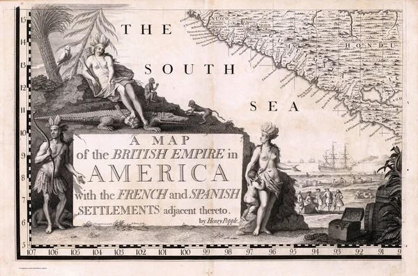 Map British Empire America French Spanish Settlements — Stock Photo, Image