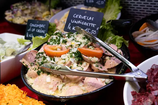 Eine Nahaufnahme Köstlicher Mahlzeiten Geschäft Eines Traditionellen Französischen Schweinemetzgers — Stockfoto