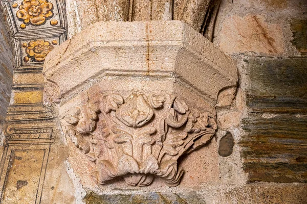 Romanesque Corbel Medieval Chapterhouse Monastery Saint Mary Carracedo Spain — Stock Photo, Image