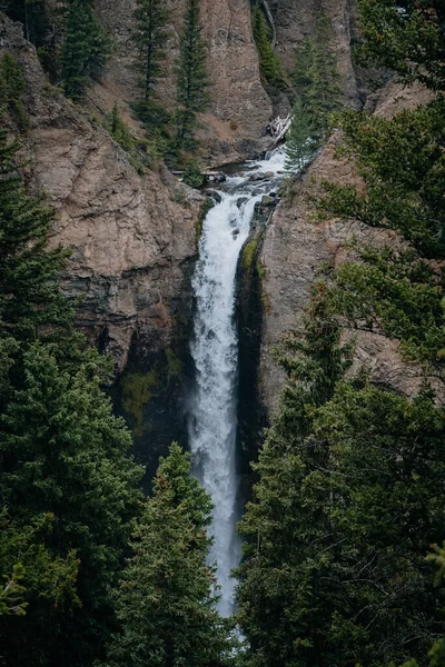 Eine Vertikale Aufnahme Eines Wasserfalls Der Eine Klippe Yellowstone Nationalpark — Stockfoto