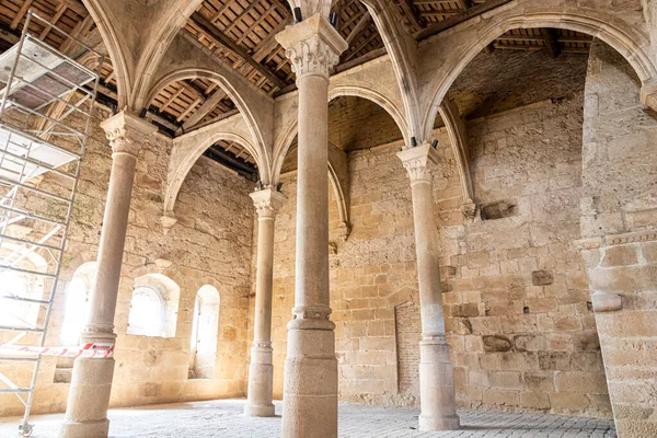 Low Angle Shot Columns Royal Palace Monastery Saint Mary Carracedo — Stock Photo, Image
