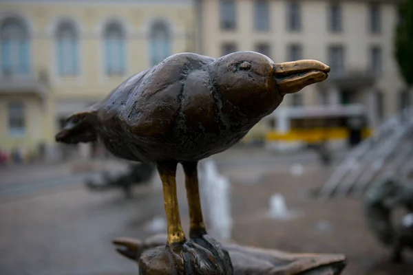 Plan Sélectif Une Sculpture Oiseau Rostock — Photo