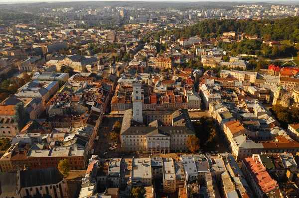 Urban Landscape City Lviv Sunset Streets Red Roofs Houses — Stock Photo, Image