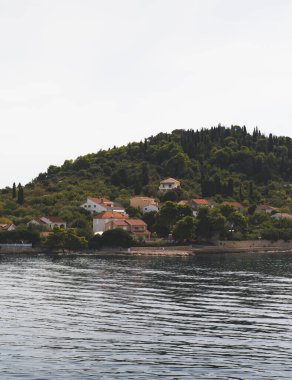 Hırvatistan adasındaki bir kıyı köyünün doğal manzarası