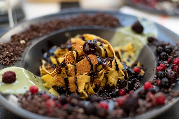 Pasta Pancakes With Chocolate and With Fruits