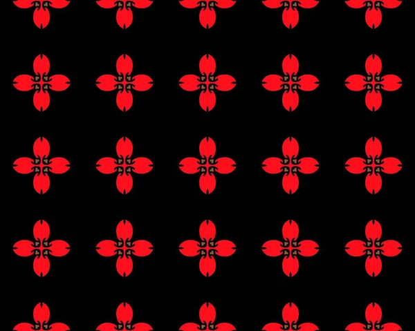 黒を基調とした赤花のシームレスなパターン — ストック写真