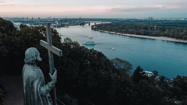 Close Escultura Monumental Vladimir Grande Perto Rio Dnieper Kiev — Fotografia de Stock