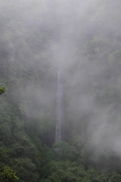 Disparo Vertical Una Cascada Bajo Niebla —  Fotos de Stock