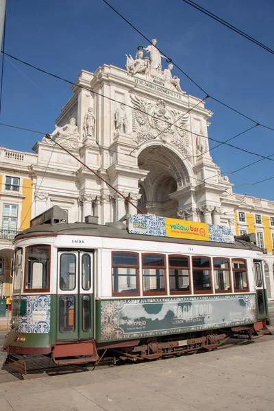 Nahaufnahme Einer Straßenbahn Auf Dem Hauptplatz Von Lissabon — Stockfoto