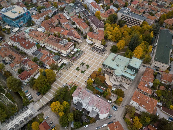 Letecký Snímek Venkovských Domů Bulharsku Během Podzimu — Stock fotografie