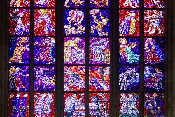 Prachtige Glas Loodramen Van Vitus Kathedraal Praag — Stockfoto
