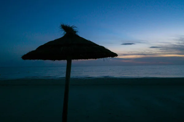 Une Belle Vue Sur Coucher Soleil Côté Plage Avec Grand — Photo