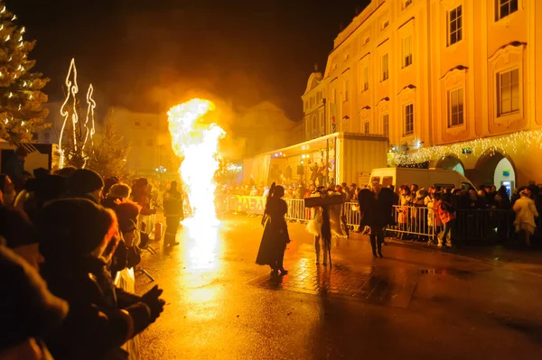 Detailní Záběr Tradiční Událost Perchtenlauf Starém Městě — Stock fotografie