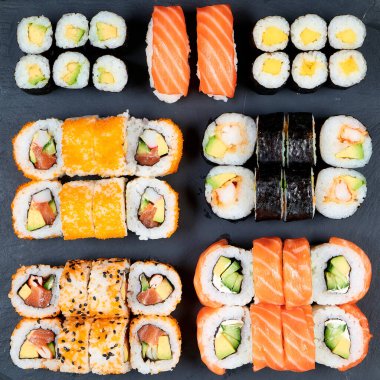 Bir dizi iştah açıcı suşi.