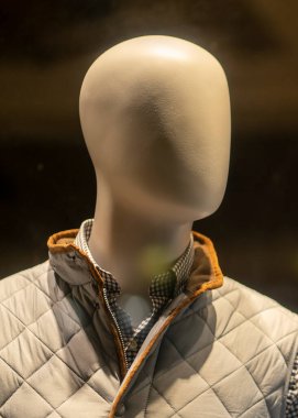 Gömlek ve ceket giyen bir erkek mankenin güzel bir fotoğrafı.