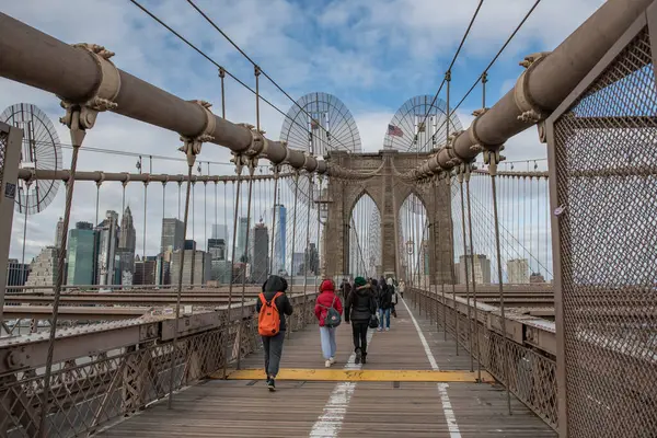 Ένα Κοντινό Πλάνο Της Γέφυρας Του Μπρούκλιν Στη Νέα Υόρκη — Φωτογραφία Αρχείου
