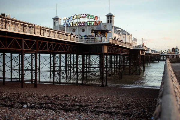 Tiro Ponte Brighton Luz Pôr Sol Final Outono Reino Unido — Fotografia de Stock