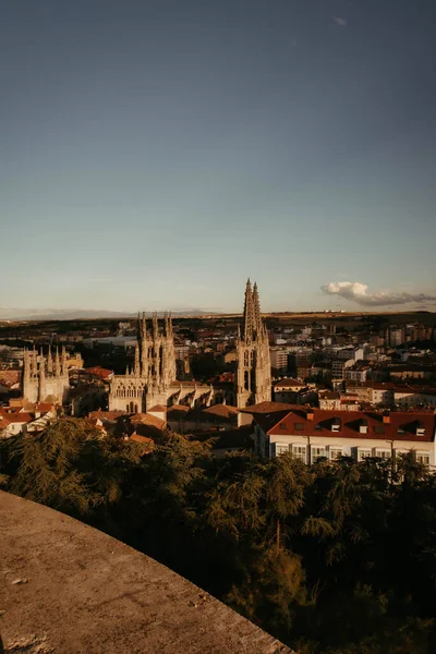 Een Verticaal Schilderachtig Uitzicht Het Burgos Stadsgezicht Blauwe Lucht Achtergrond — Stockfoto
