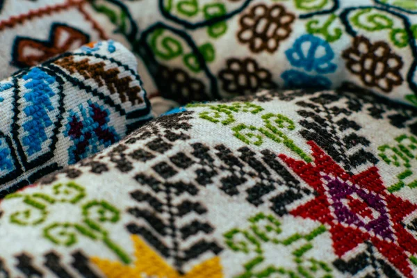 Closeup Shot Handmade Colorful Embroidered Cloths — Stock Photo, Image