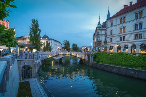 Ljubljana 'daki binaların arka planında güzel bir nehir görüntüsü..