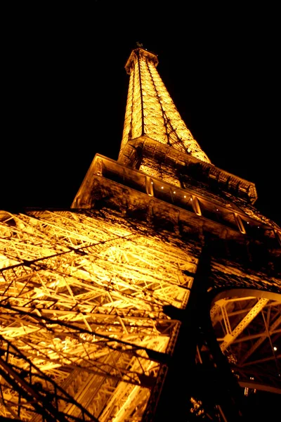 Vertical Low Angle Night View Eiffel Tower Paris France — Stock Photo, Image