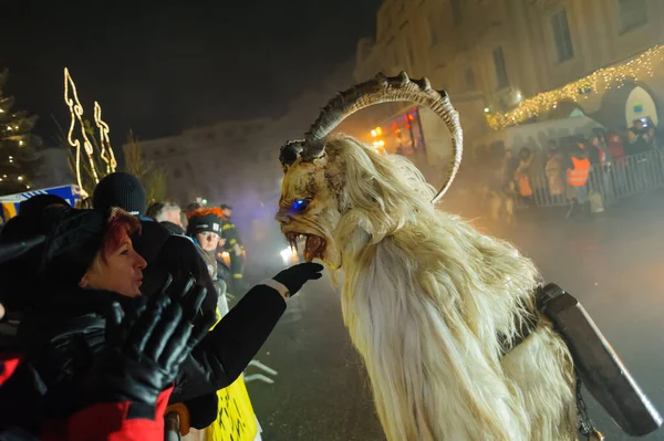 Closeup Traditional Event Perchtenlauf Old Town — Stock Photo, Image