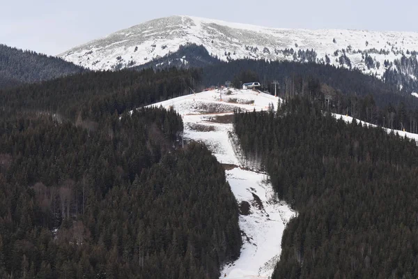 Una Vista Aérea Las Montañas Cárpatos Durante Invierno Ucrania — Foto de Stock