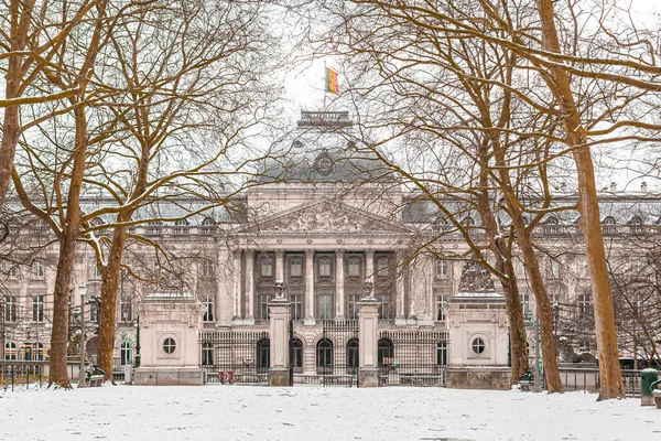 Pałac Królewski Brukseli Pokryty Śniegiem Belgia — Zdjęcie stockowe