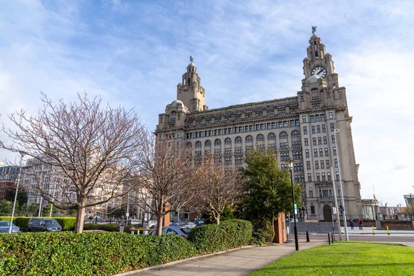 Blick Auf Das Liver Building Liverpool Vor Blauem Himmel — Stockfoto