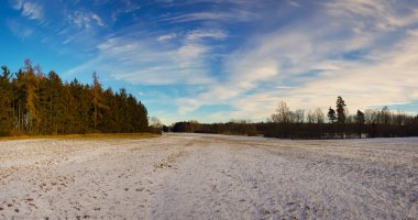 Bulutlu gökyüzünün altında kirli bir yolun yakın çekimi.