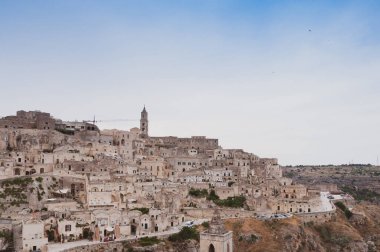 İtalya 'nın ünlü antik şehri Matera' nın güzel bir manzarası.