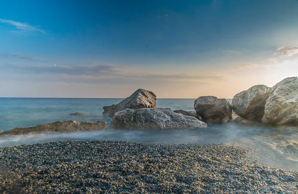 Vue Sur Mer Les Rochers Paysage Longue Exposition — Photo