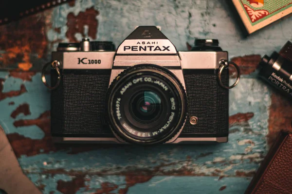 Uma Foto Close Uma Câmera Filme Vintage Pentax K1000 — Fotografia de Stock