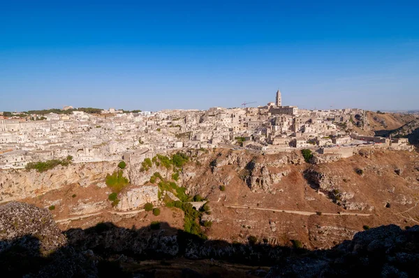 Μια Όμορφη Θέα Της Διάσημης Αρχαίας Πόλης Matera Στην Ιταλία — Φωτογραφία Αρχείου