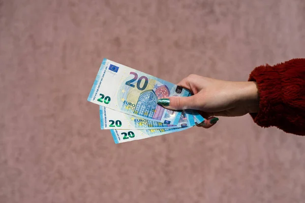 Female Hand Holding Euro Banknotes — Stock Photo, Image