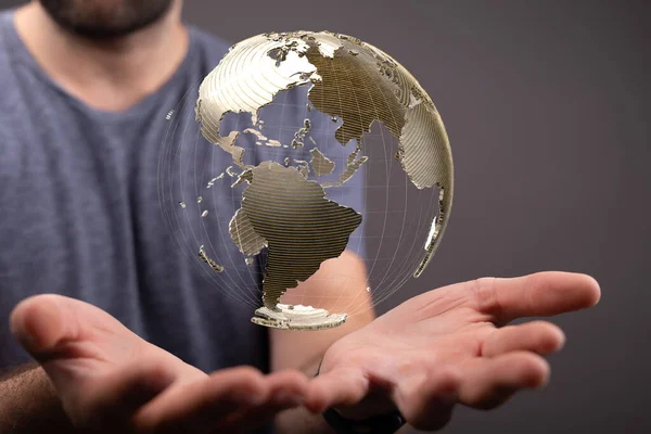 Photo Rendered Earth Floating Man Hands — Stock Photo, Image