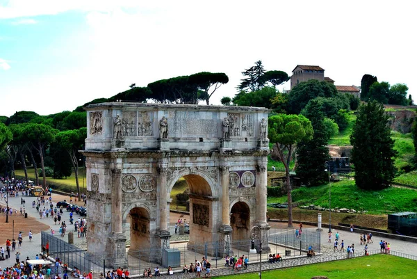 Aerial Drone View Arch Constantine Thousands Tourists Rome Italy — Stock Photo, Image
