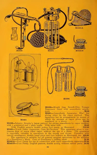 Κίτρινη Σελίδα Από Ιατρικό Κατάλογο Του 19Ου Αιώνα — Φωτογραφία Αρχείου