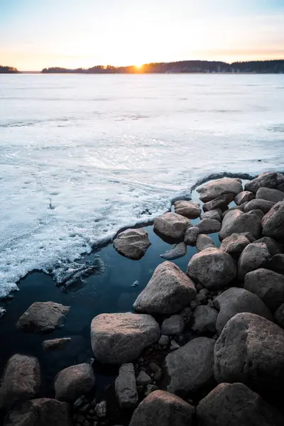 Close Shot Shore Full Rocks Sunset Background — Stock Photo, Image