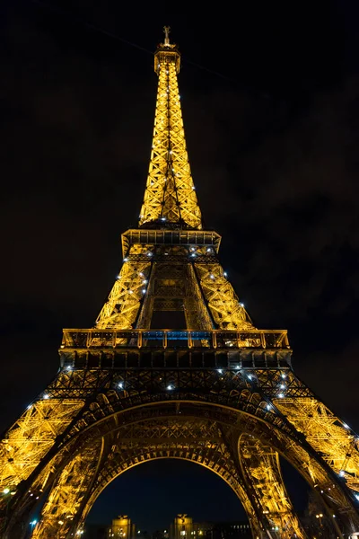 Vista Vertical Noturna Torre Eiffel Partir Dos Jardins Trocadero Paris — Fotografia de Stock