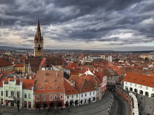 Una Plaza Del Casco Antiguo Centro Histórico Sibiu Rumania — Foto de Stock