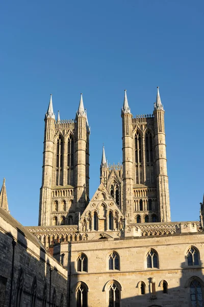 Plano Vertical Catedral Lincoln Inglaterra Con Cielo Despejado Fondo — Foto de Stock