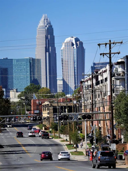 Plano Vertical Los Edificios Charlotte Día Soleado — Foto de Stock