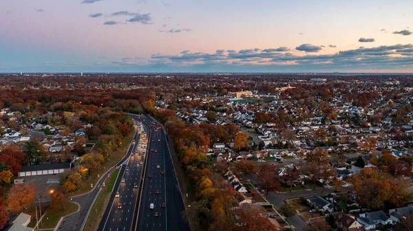 Aerial View Long Island New York Sunset Fall Time Showing — Stock Photo, Image