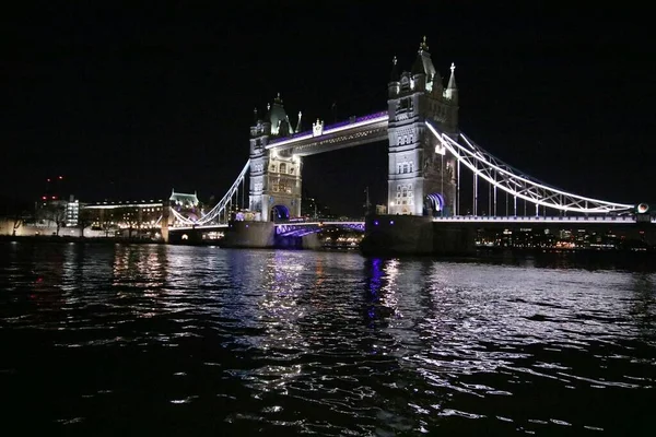 Londra Notte Tower Bridge River Tamigi Inghilterra — Foto Stock