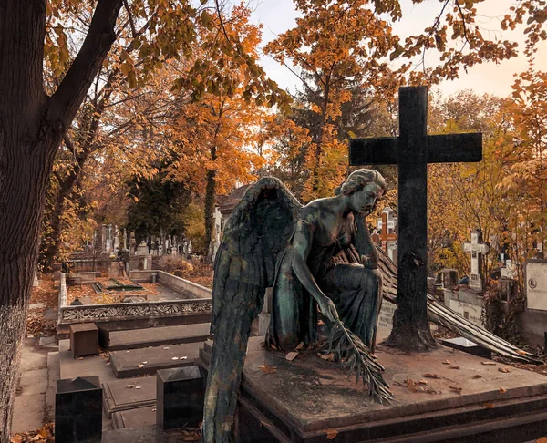 Beautiful Shot Black Angel Tomb Belu Cemetery Bucharest Romania — Stock Photo, Image