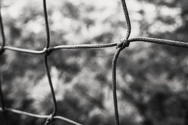 Grayscale Closeup Shot Football Net — Stock Photo, Image