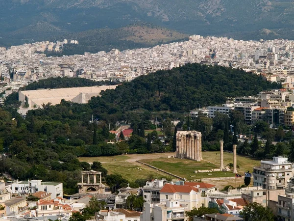 Légi Felvétel Akropolisz Dombról Athén Városába Görögországban — Stock Fotó